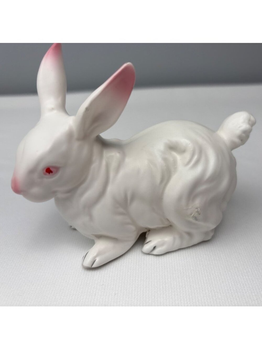 Napco White Rabbit Figurine Ceramic Bunny Pink Ears Vintage Tail Cute Alert